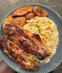 Chinese Fried Rice, plantain, and chicken 